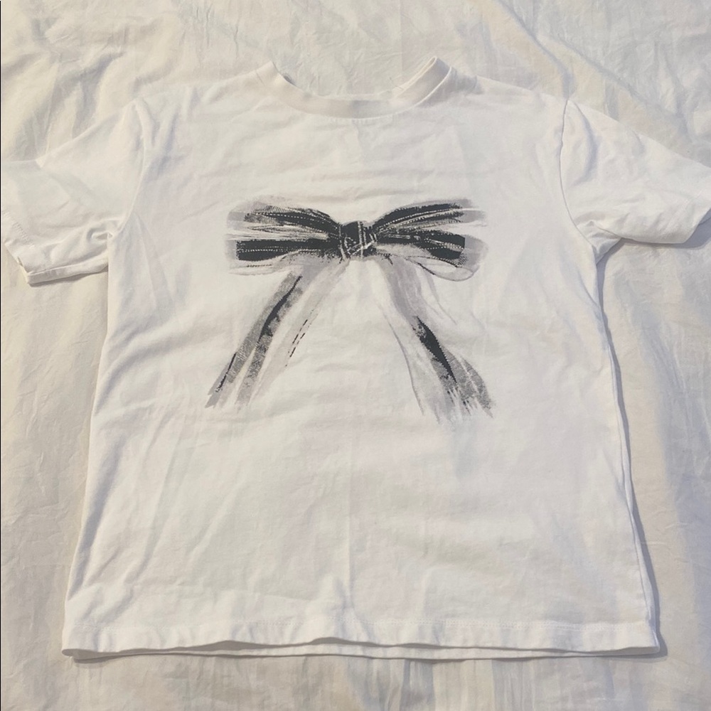 Kids White T-Shirt with Black Bow Design